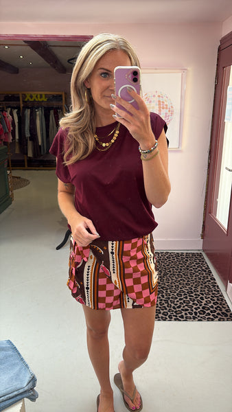 Skirt Joya - Multiprint Color - Burgundy