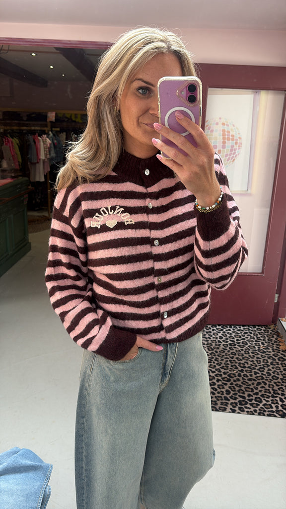 Cardigan Bonjour - Bordeaux/Pink Stripe