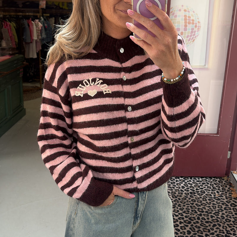 Cardigan Bonjour - Bordeaux/Pink Stripe