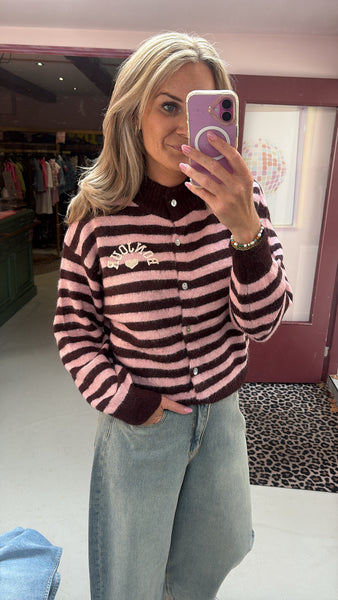 Cardigan Bonjour - Bordeaux/Pink Stripe