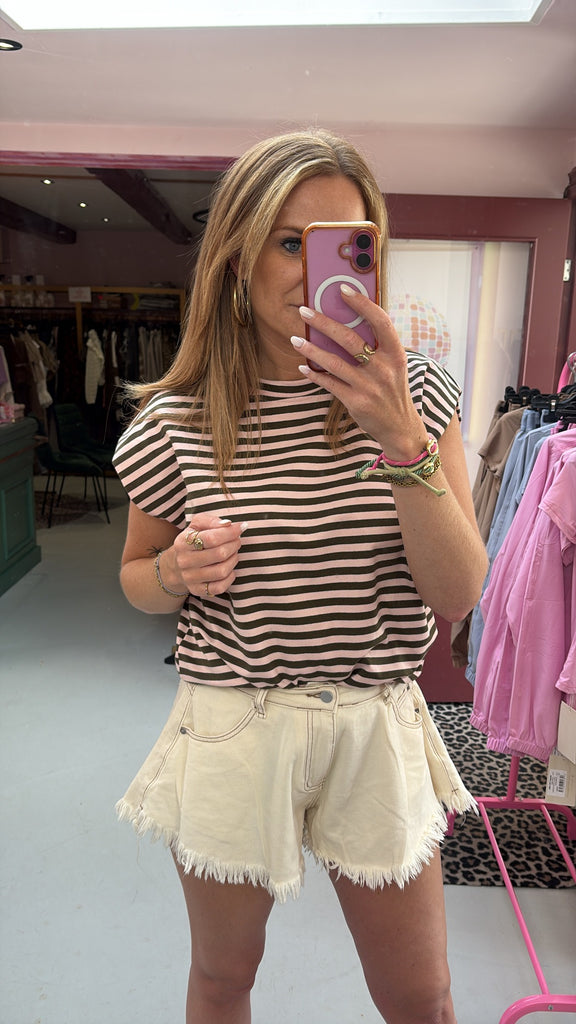 Top Suzy - Baby Pink/OliveGreen  - One Size