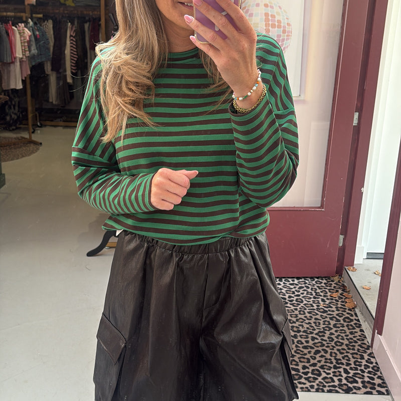 Longsleeve Suzy - Green/Brown Stripe