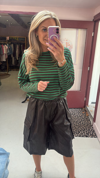 Longsleeve Suzy - Green/Brown Stripe