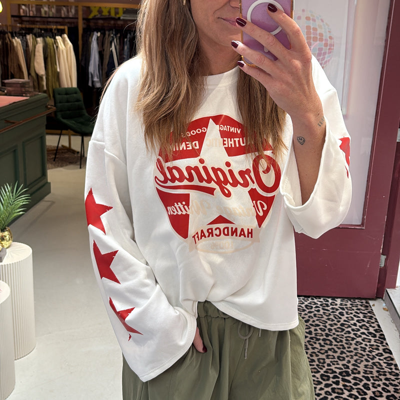 Vintage Goods longsleeve in wit-rood voor dames